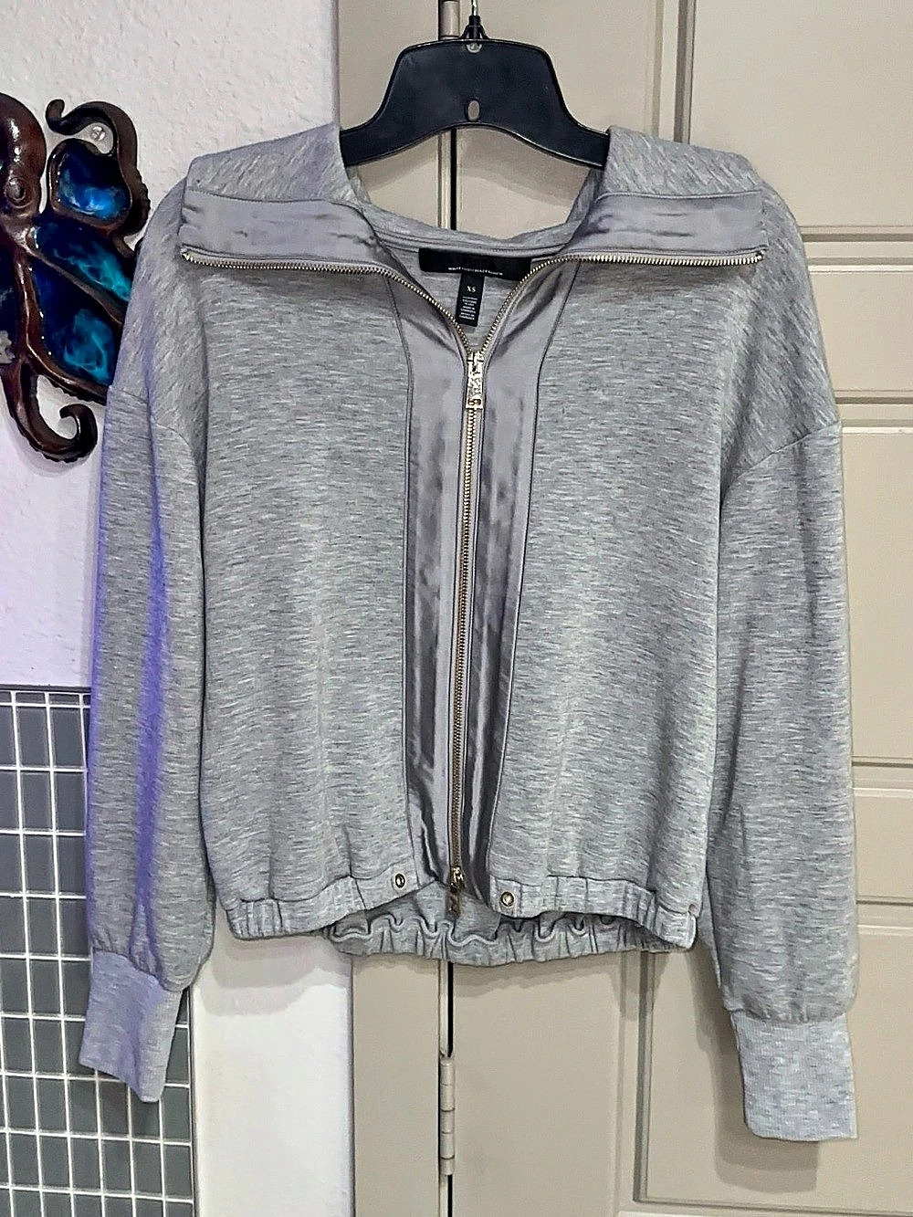White House Black Market Rib Trim Zip-Up Jacket Gray XS